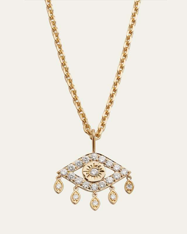 14k Gold Diamond Evil Eye Pendant Necklace